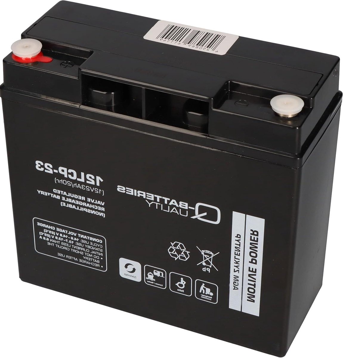 Oplaadbare Loodaccu - AGM Batterij Cyclustype - Energie Opslag - Onderhoudsvrij VRLA - 12V 23Ah - Zwart
