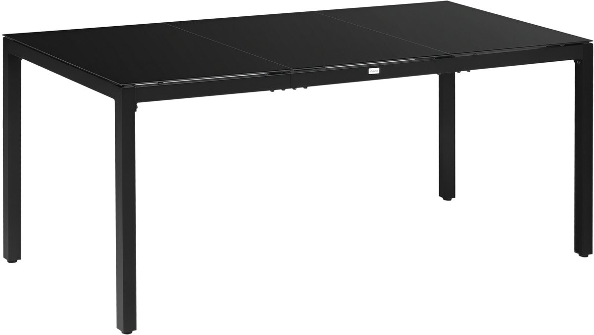 Rechthoekige tuintafel voor 8 personen – met een tafelblad van gehard glas en een aluminium onderstel – zwart