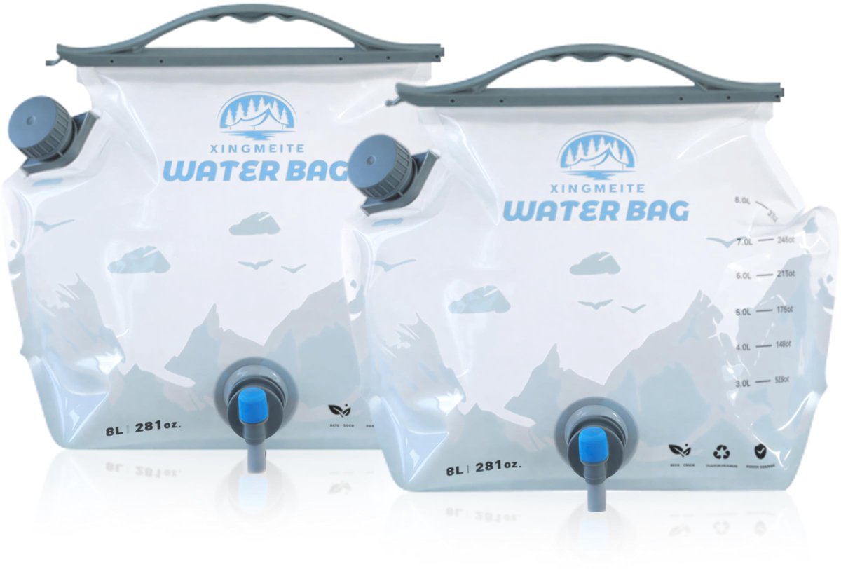Watercontainer - opvouwbaar 8 liter met kraantje transparant voor kamperen sport wandelen picknick barbecue outdoor survivals
