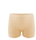 Een huidkleurige, naadloze short met logo op de tailleband.
