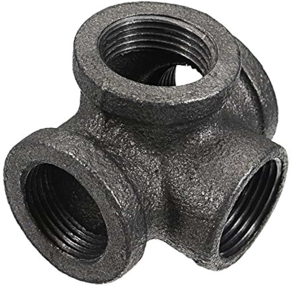 1/2" 3/4" 1" 4 Way Buis Fitting Malleable Iron Black Side Outlet Tee Female Tube Connector, 1 Inch, 1