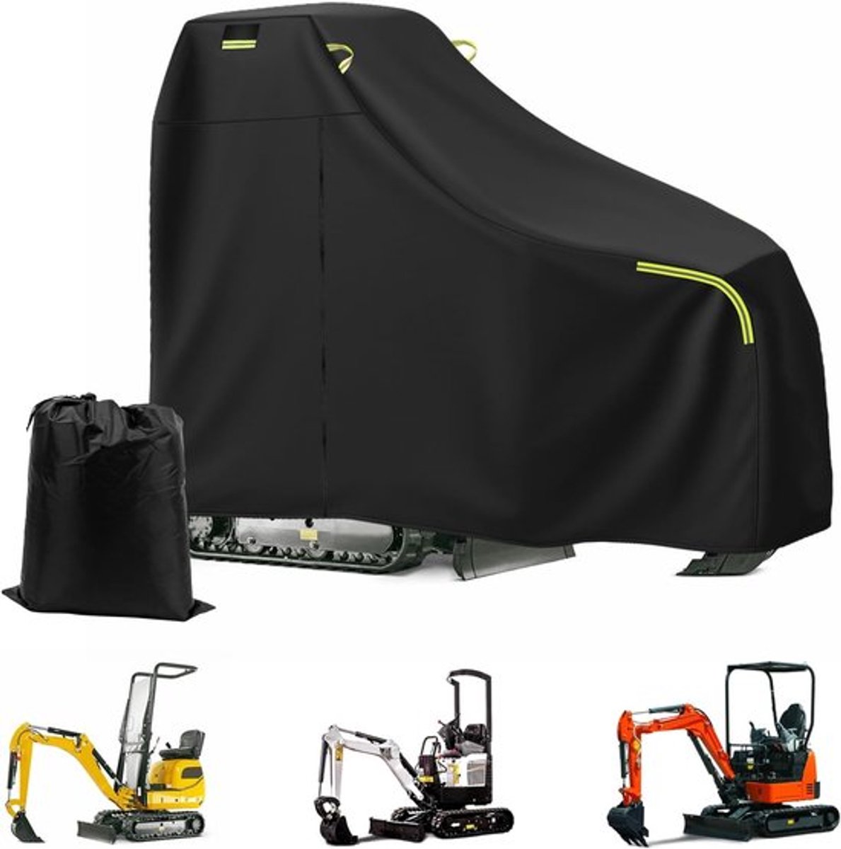Waterdichte en ademende mini graafmachinehoes met rits, elastische zoom en reflecterende strip voor optimale bescherming tegen zon, regen, stof en wind (voor 800-1600kg)
