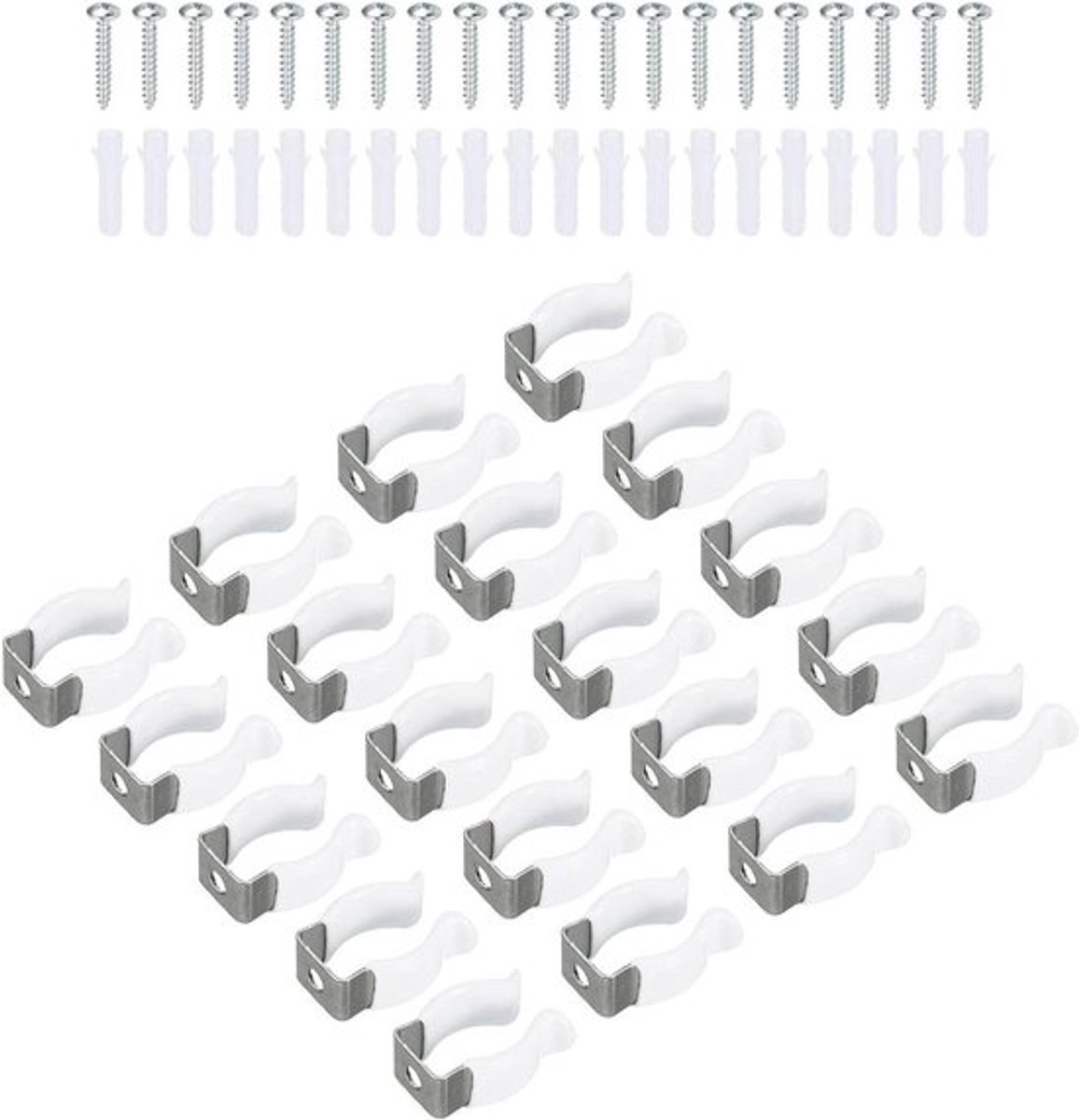 - LED lamp houder - Montagebeugel - Roestvrij Staal - Pijpklemmen - Ondersteuning - Fluorescerende Buis - Wit - Pack van 20 - Geschikt voor 13mm T6 U Clips - Schroef - Lente - Tool Clips