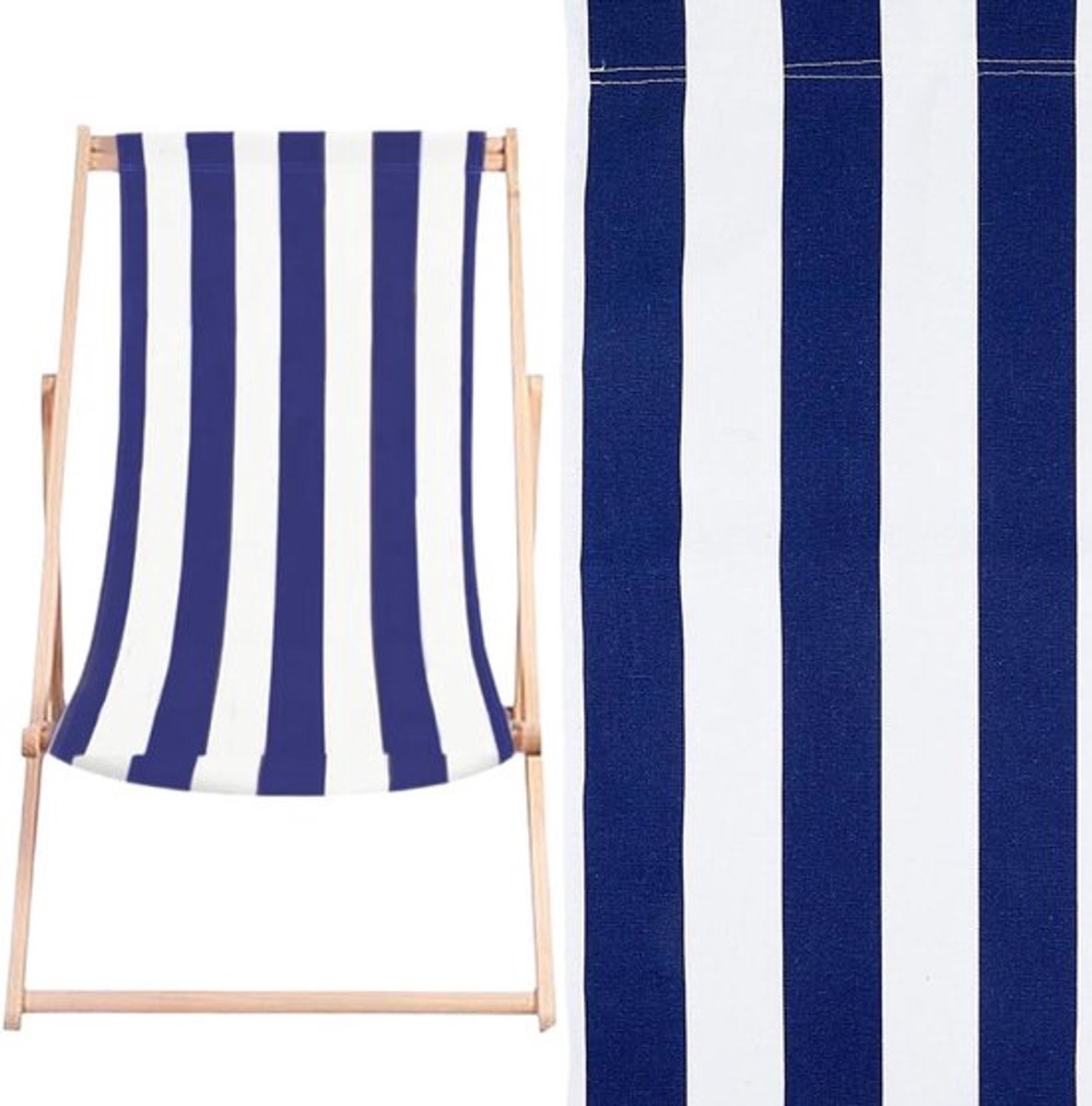 Vervangingsstof voor 2 stuks opvouwbare strandligstoelen, blauw-wit gestreept, ideaal voor tuin en patio, weerbestendig en comfortabel