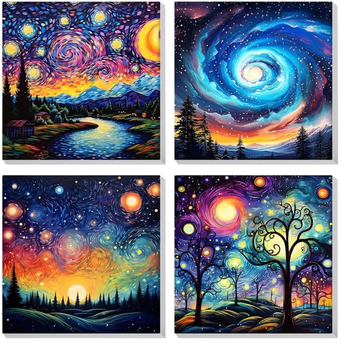 Verf op Nummer 4-Pack - Voor volwassenen/beginners - Acrylverf op canvas - Doe-het-zelf schilderij - Ingelijst met penselen - Creatieve hobby voor thuis - Schilderkit