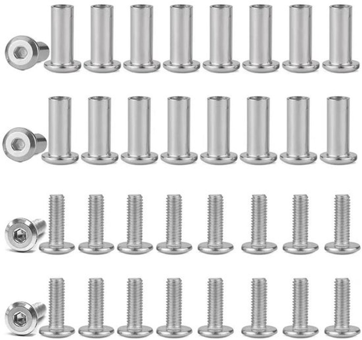 Verbindingsschroeven 20 stuks - M4 x 30 mm - Roestvrij Staal A2 V2A - Meubelverbinders - Inbussleutel - Voor Kasten/Houten Planken - Meubelschroeven