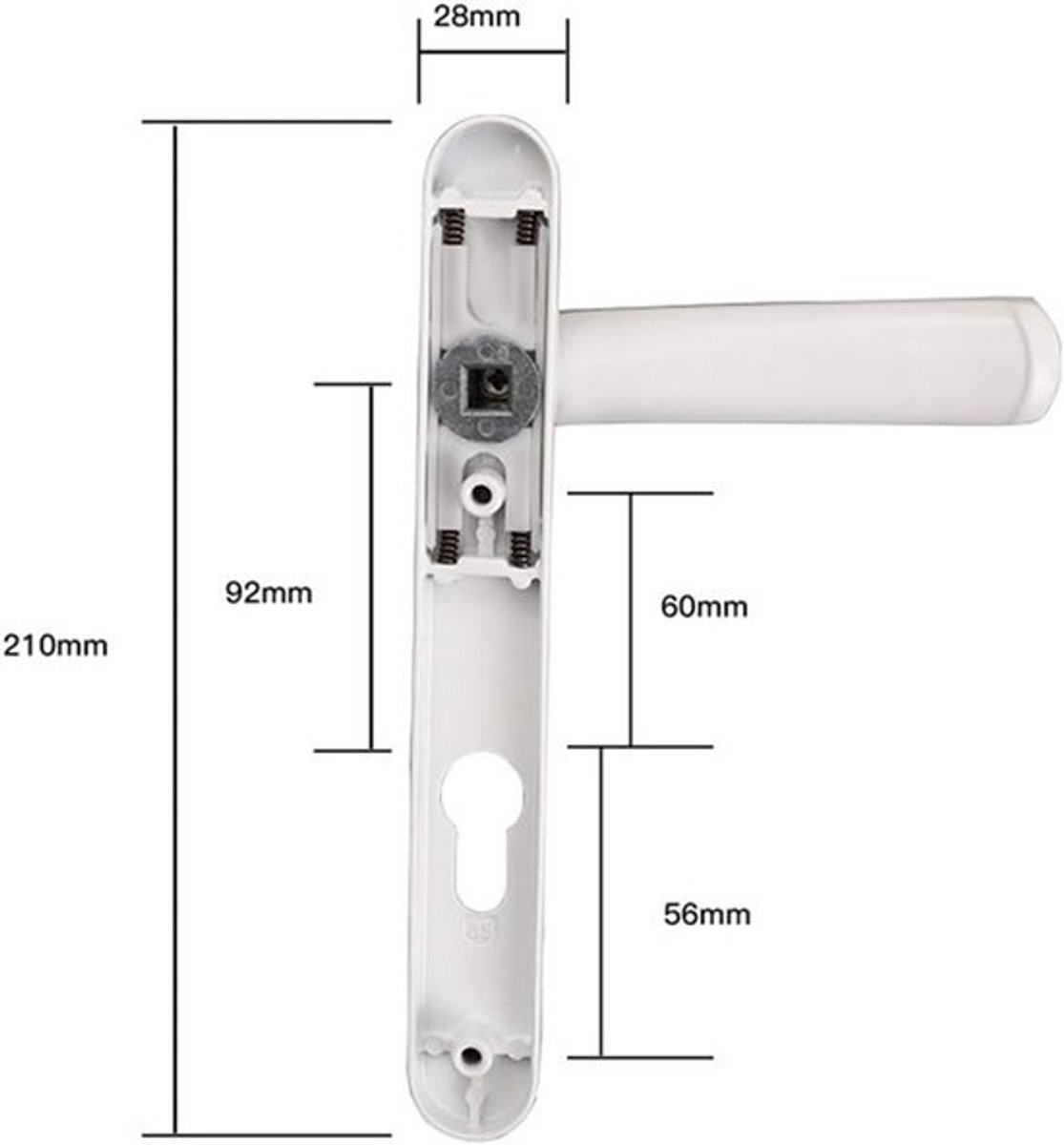 Wit-Zwart PVC Deurklink Chrome Voor Externe Deuren - 1 Paar Externe Deurklink 92PZ Sprung Dubbele Beglazing Set