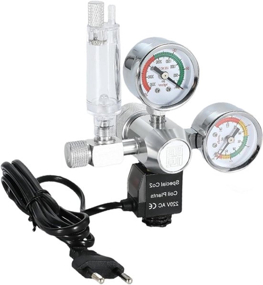 CO2 Drukregelaar voor Aquariums met Dubbele Manometer en Solenoid Ventiel, Ideaal voor Plantenaquariums en CO2 Systeem