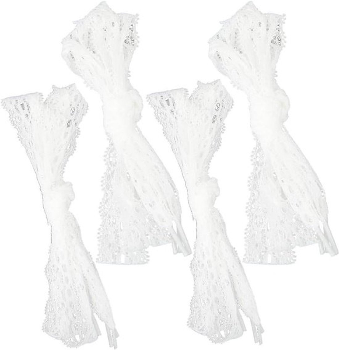 Bloem Kant Schoenveter - Schoenstrikken Lint - Nylon Garen - Geschikt voor Sportschoenen - Zwart - 4 Paar 2 Maten - 29mm Breed - 72,5cm 100cm Lengte