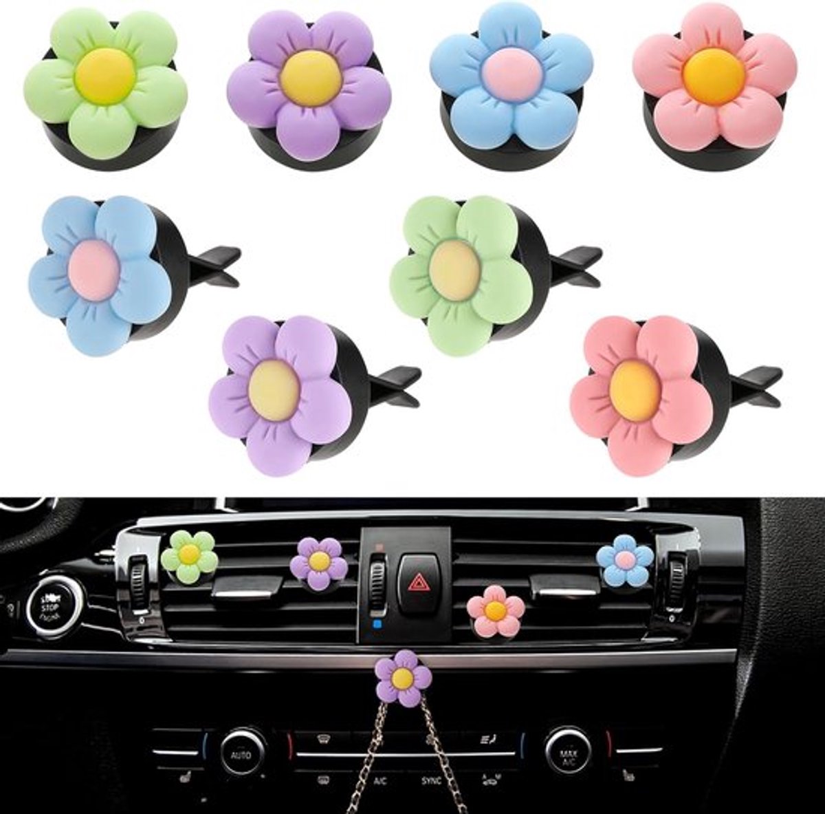 Leuke Bloem Luchtverfrisser Auto Clips – 8 Stuks Madeliefje Interieur Decoratie voor Auto