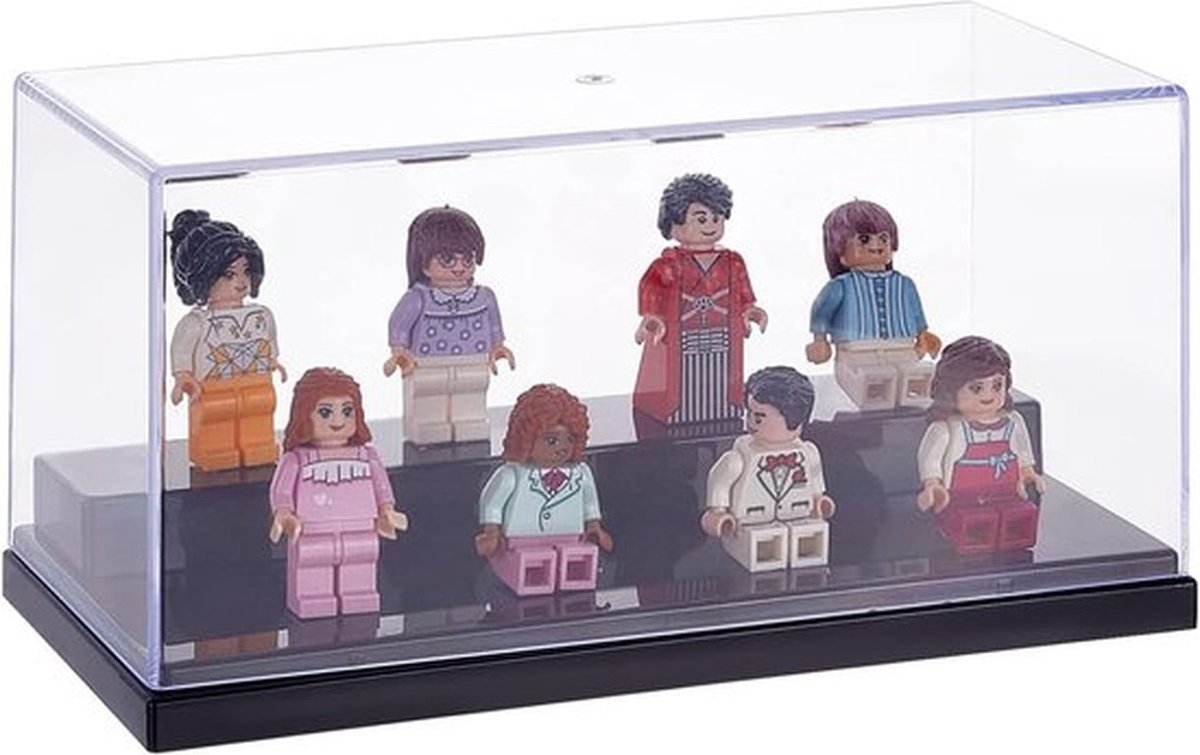 Transparante Acryl Vitrine Doos Dupstproof Bescherming Showcase met Zwarte Base Aanrecht Doos Kubus Organizer Stand Riser Model Dozen voor Actiefiguren 9x20x11cm