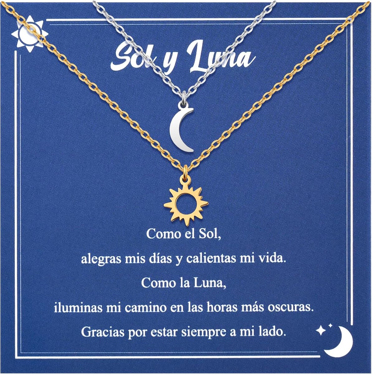 Zon Maan Ketting voor Vrienden Ketting Bff Voor 2 Gepaarde Maan Roestvrij staal Ketting Sieraden Gift(Goud + Zilver)
