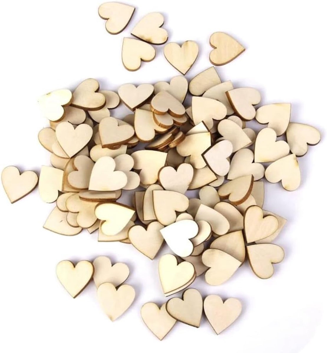 100 stuks mini houten hartjes, strooidecoratie, bruiloft, hart, houten schijven om te knutselen, natuurlijke houten schijven, decoratie, ongelakt, houten hartjes, verfraaiingen voor