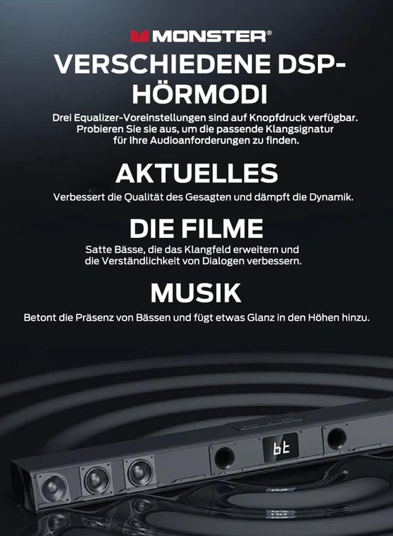 TV Geluidssysteem - Soundbar Speaker - Films en Muziek - Bluetooth 5.0 Connectie - 80 Watt - Zwart — afbeelding 3