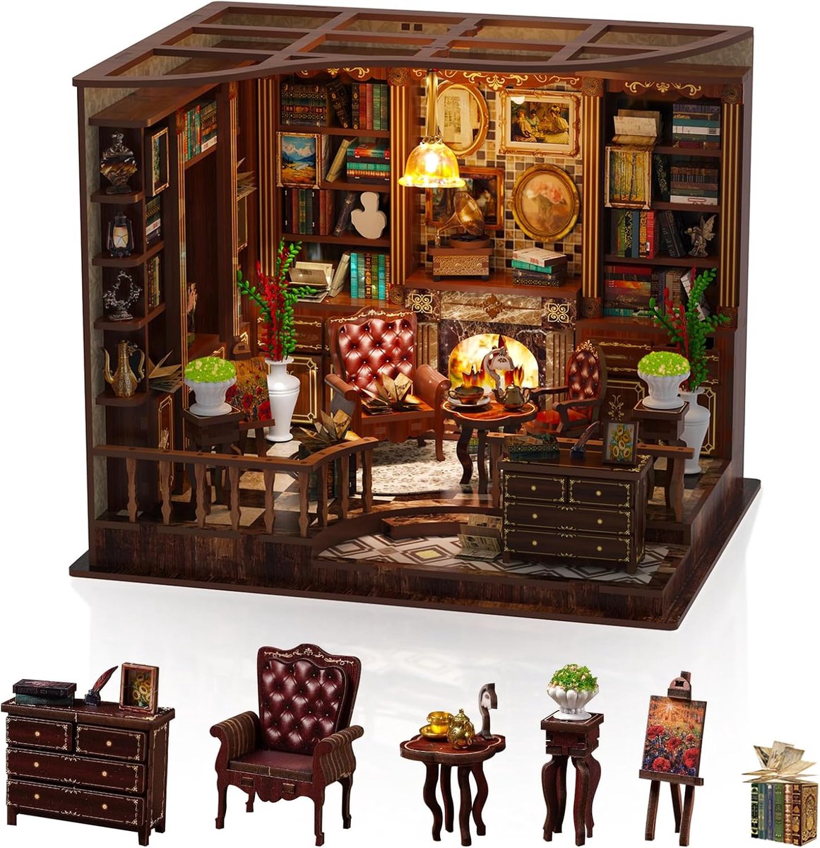 DIY Miniature House Building Kit, Mini 3D Wooden Puzzle Building Kit with Furniture and LED, Small Scale Diorama - ShopVlot
