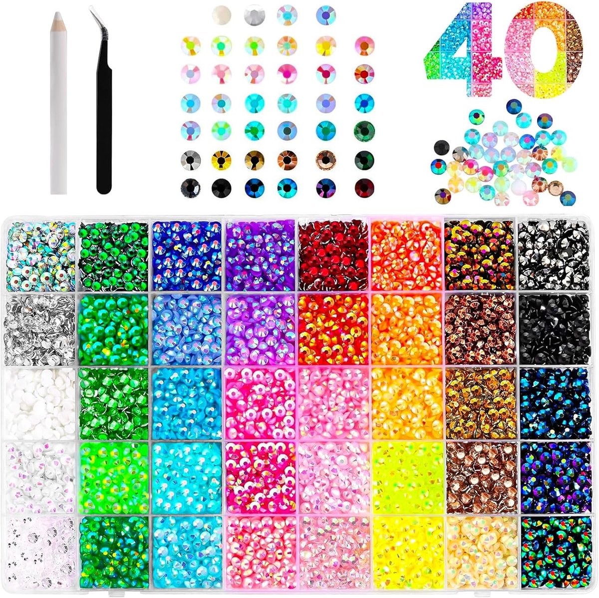 32,000 Pieces Rhinestones, 40 Colours Glitter Stones for Crafts, 3 mm Flat Rhinestones for Textiles, Rhinestone for - ShopVlot