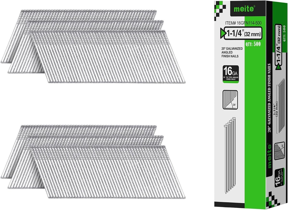 meite Schuine eindspijkers, 16 GA / 32 mm, 20° verzinkt, haakse nagels voor pneumatische spijkers, ideaal voor - ShopVlot