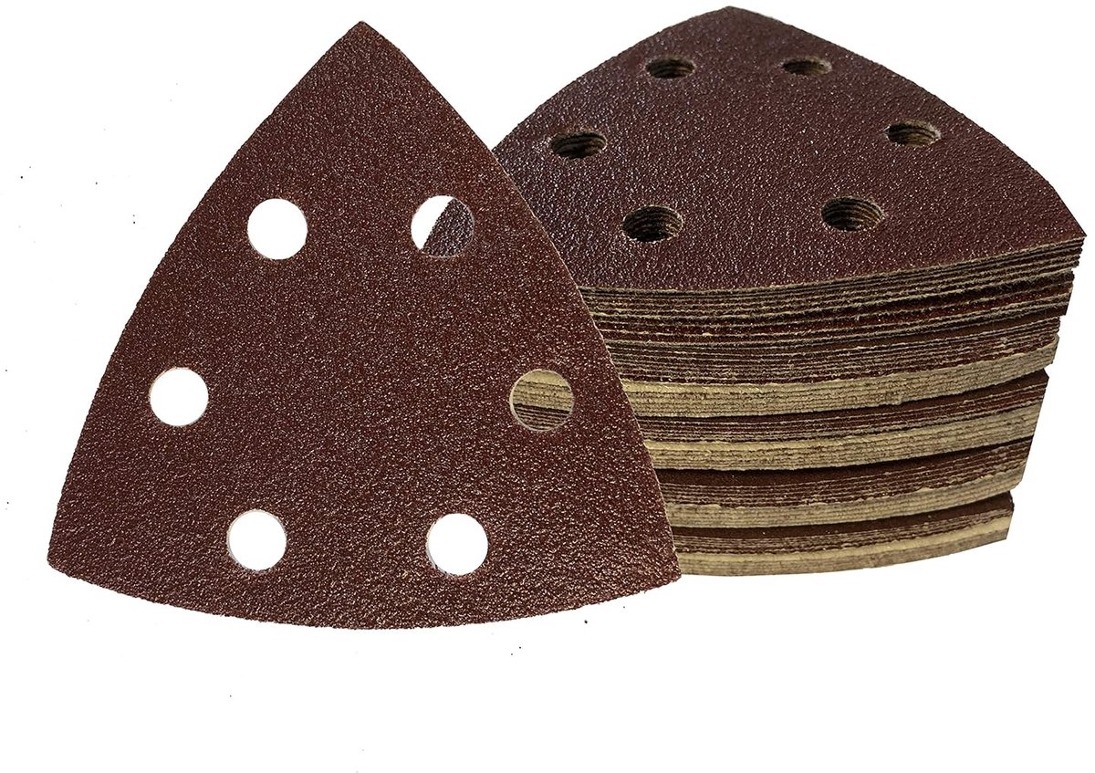 Delta Sanding Triangles, 120 Pieces, 6 Holes, 93 x 93 x 93 mm, Each 20 x Grit 40/60/80/120/180/240, for Delta Sanders - ShopVlot