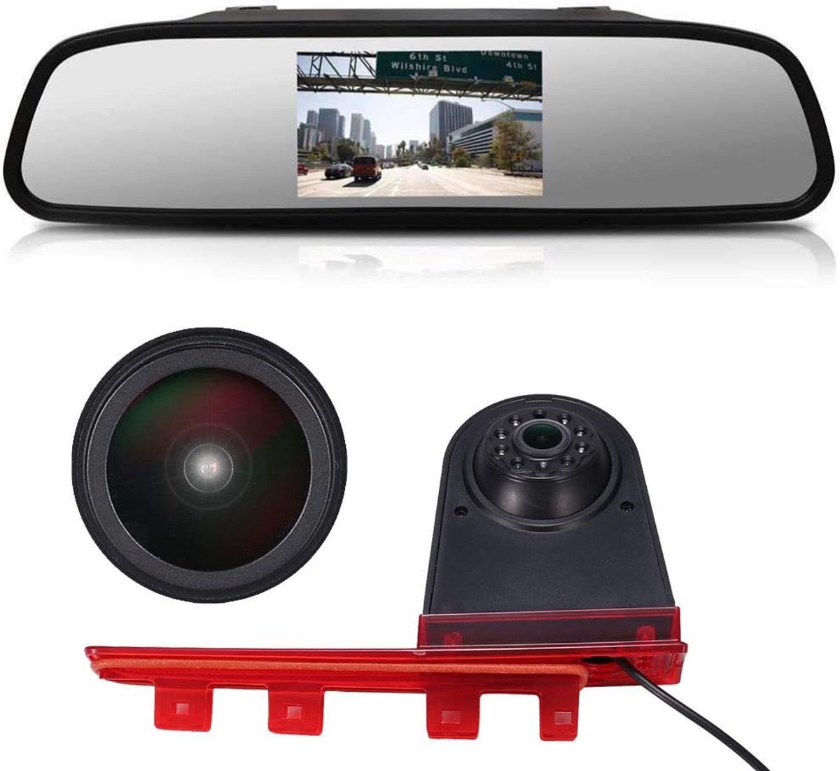 Car Third Roof Top Brake Lamp Camera Brake Light Interior View Support Camera (18mm Camera + 4.3 Inch Rearview Mirror) - ShopVlot