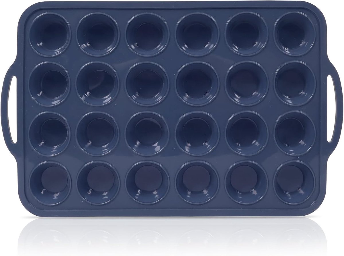 Super Kitchen 24 Cups Silicone Mini Muffin Bin with Metal Frame, Handle and Baking Jars, Cupcake Tin for Baking, Grey - ShopVlot