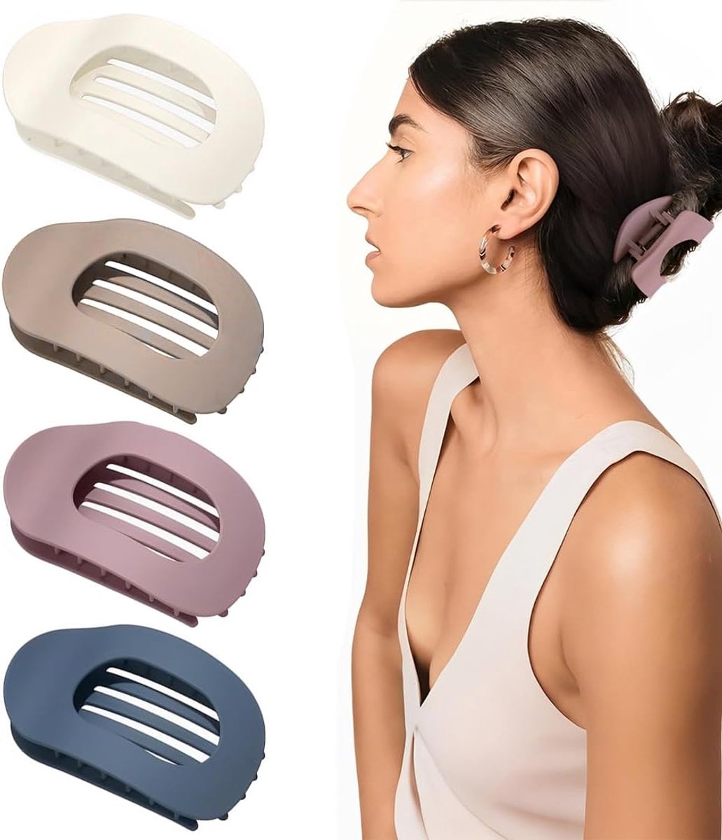 4 stuks platte haarspelden voor dames, antislip grote platte haarclips & platte klemclip voor dun en dik haar, gebogen - ShopVlot