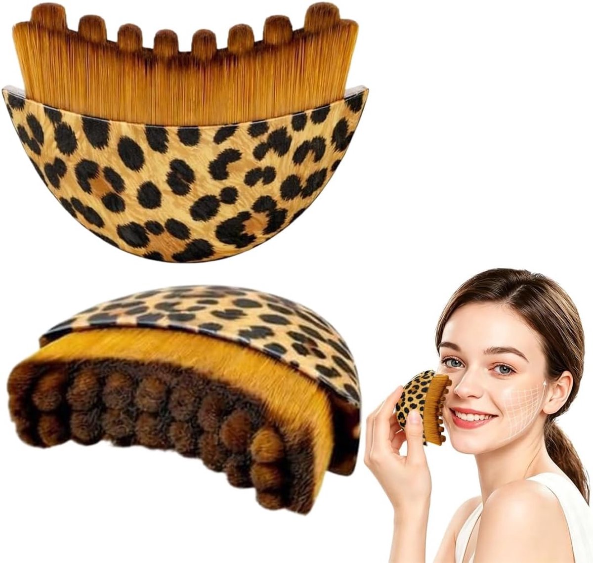 Handgezichtsreinigingsborstels, set met 2 borstels voor gezichtscontouren en lymfemassage met luipaardpatroon. - ShopVlot
