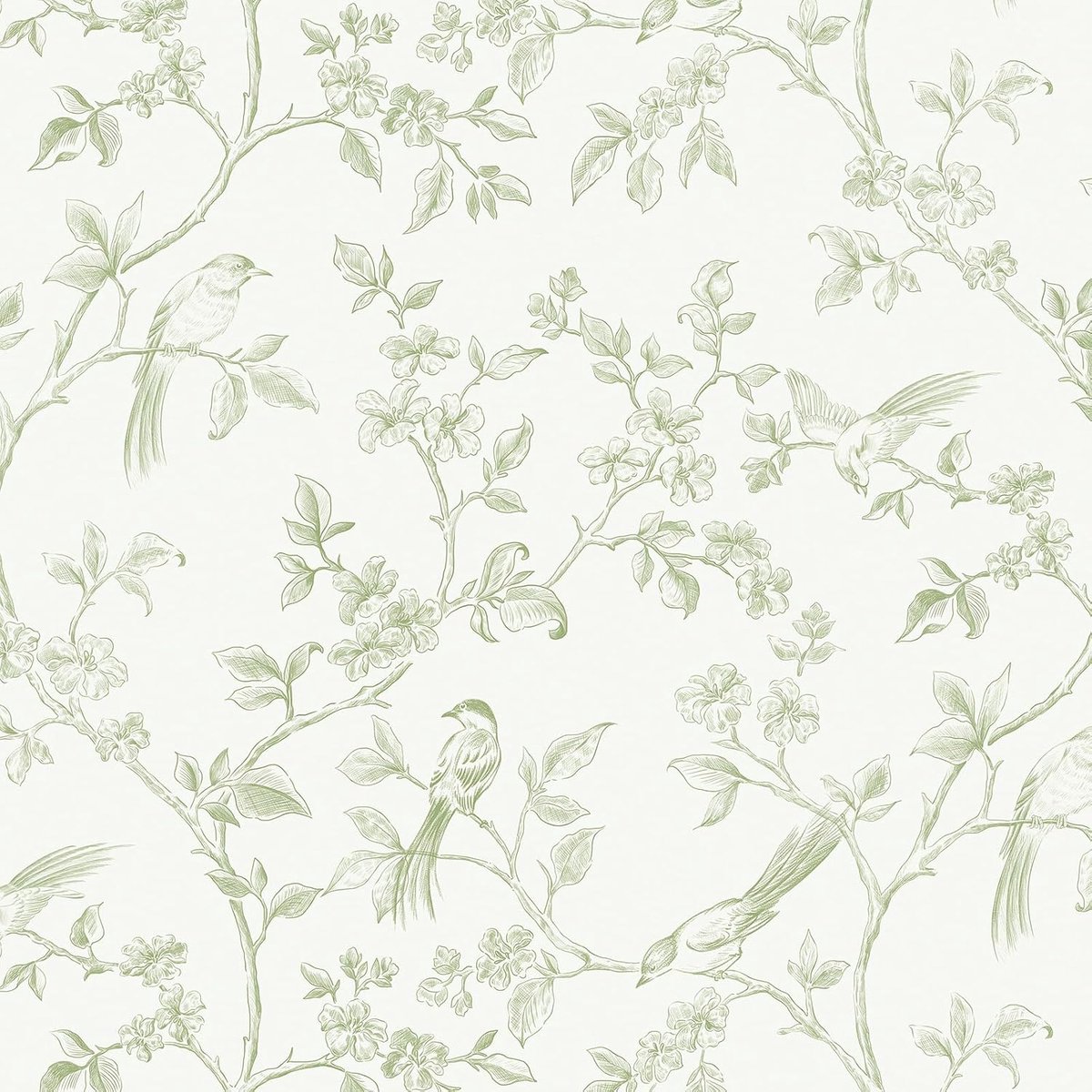 Self Adhesive Wallpaper Green Vintage Adhesive Wallpaper 44 x 300 cm Birds and Leaves Adhesive Film Furniture - ShopVlot