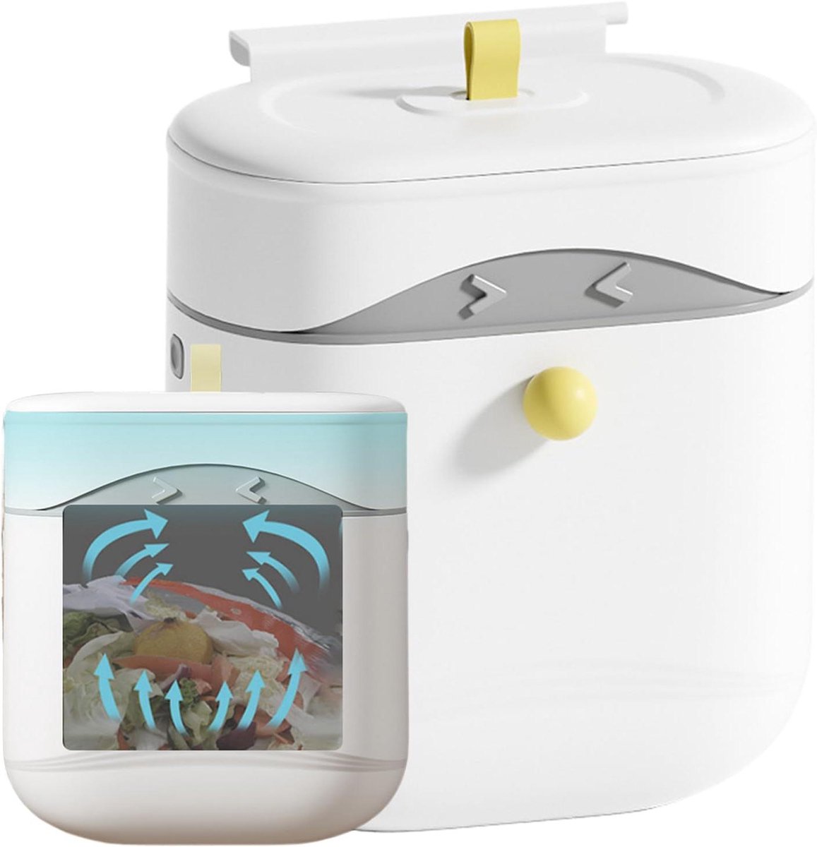 Compostbak Keuken - Voedselafvalbak GFT - Voedselresten Verwerken - Ruimtebesparend Deksel - 9 Liter - Wit