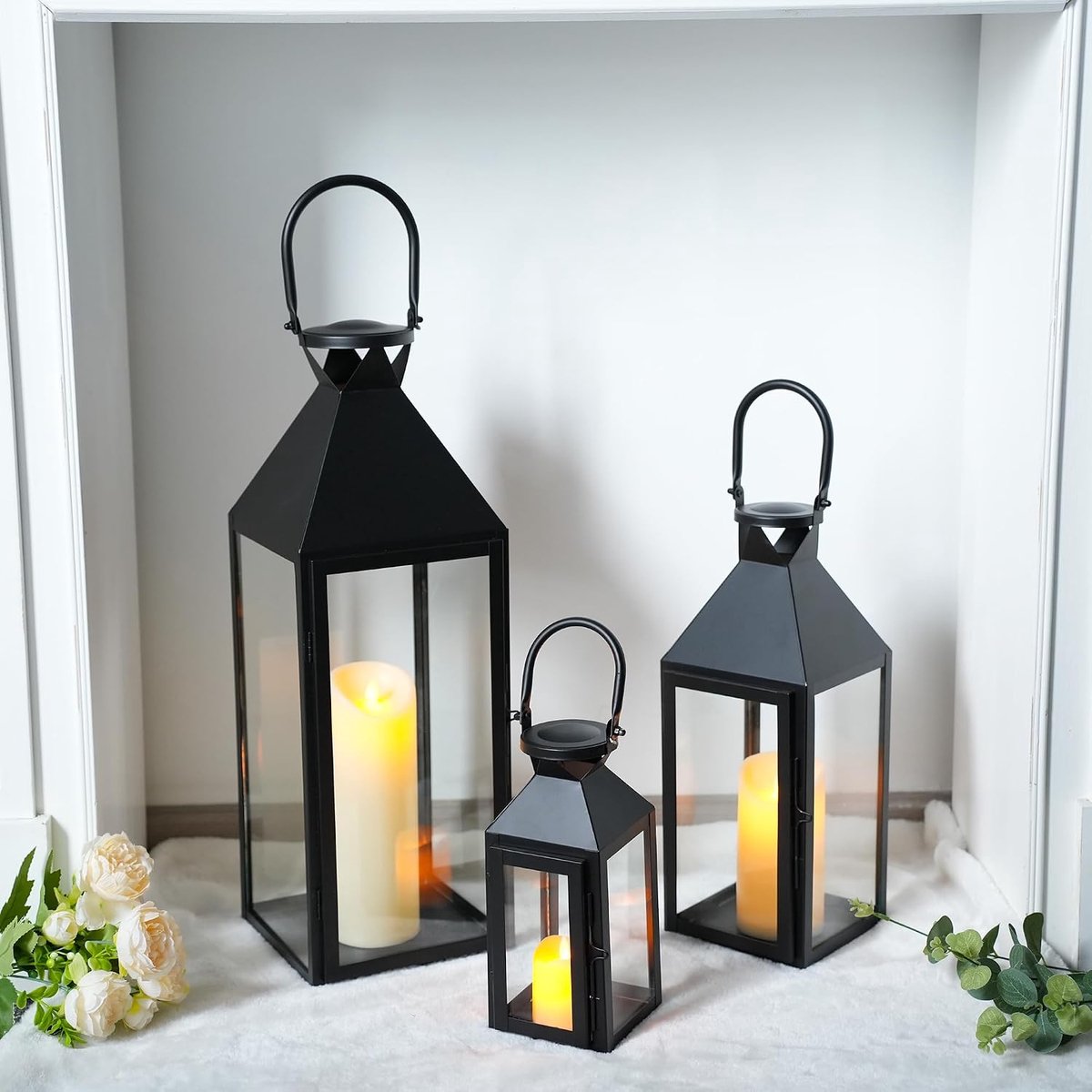 TRIROCKS Set of 3 Stainless Steel Candle Lanterns 10/15.5/21.5''H Decorative Outdoor Lantern Candlestick with Tempered - ShopVlot