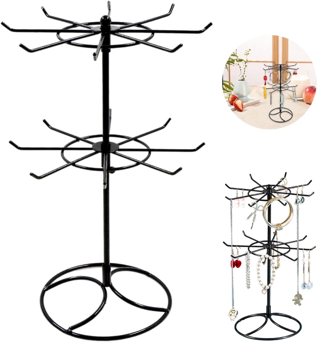 Rayong 2 Tier Jewellery Stand Rotating Chain Stand for Earrings, Necklaces, Rings, Bracelets - ShopVlot