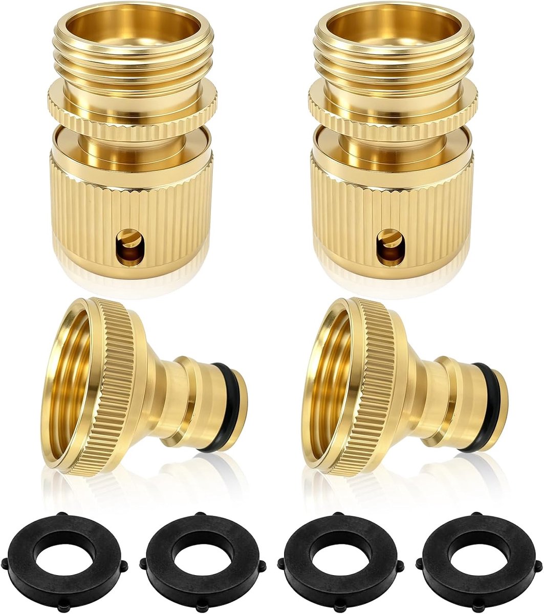 4 stuks tuinslang snelkoppeling, VEINARDYL messing 3/4 inch GHT Quick Connect slangkoppelingen, no-leak mannelijke en - ShopVlot