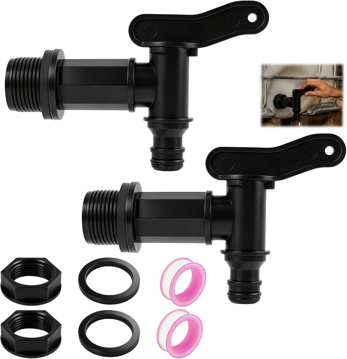 Set of 2 Rain Barrel Drain Tapes with Waterproof Adhesive Tape, 3/4 Inch BSP Plastic Faucet Adapter, Versatile Use for - ShopVlot
