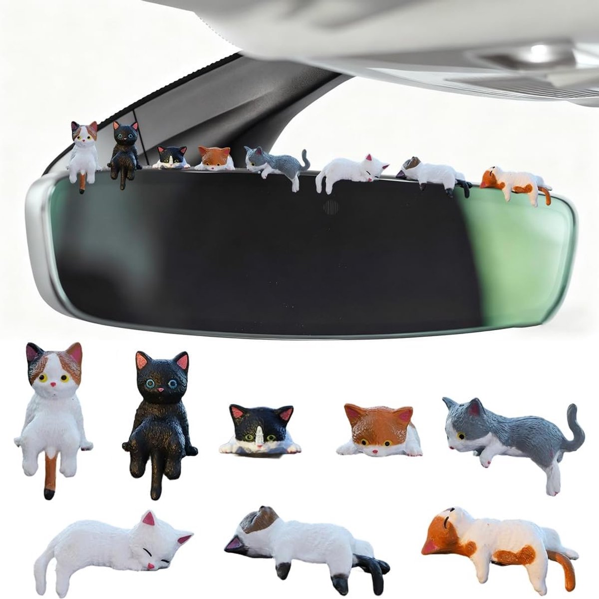 Pack of 8 Artificial Resin Mini Cats Cat Figures for Kids Birthday Holiday Moving New Car Miniature Cat Decoration - ShopVlot
