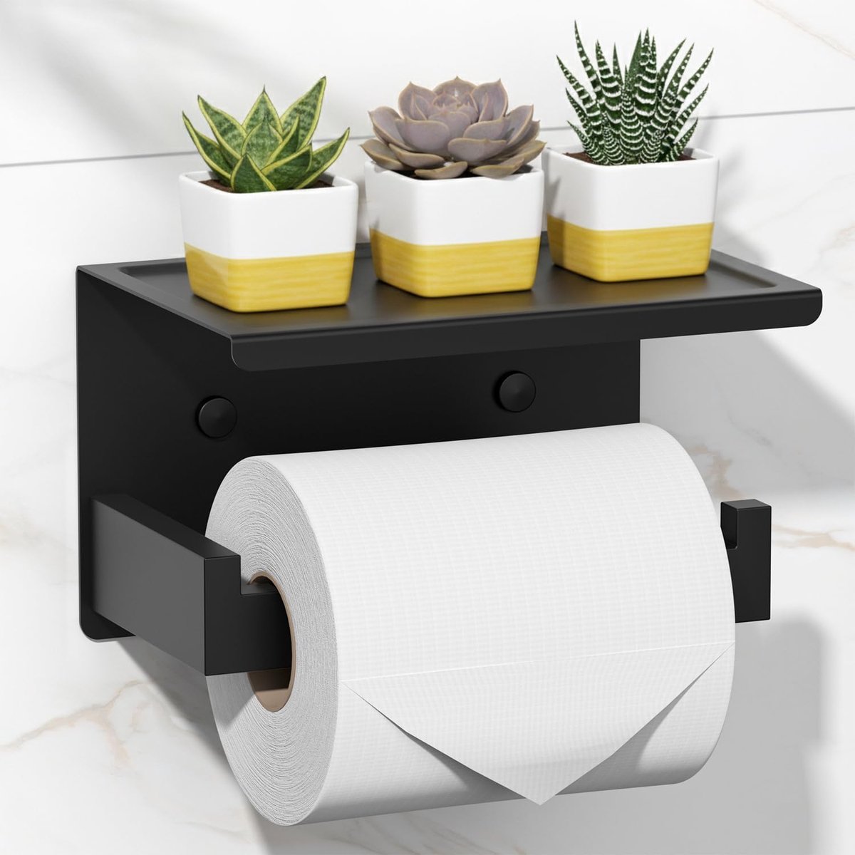 HITSLAM Toiletpapierhouder zonder boren, groot, zelfklevende toiletpapierhouder met legplank, roestvrijstalen - ShopVlot