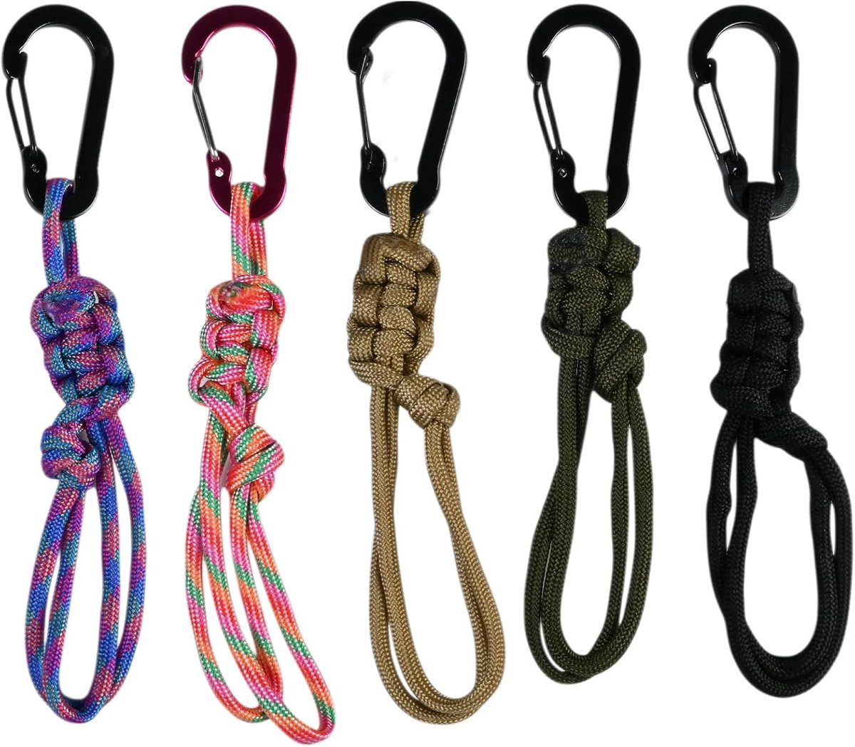 5 stuks paracord-sleutelhangers met karabijnhaak, sleutelkoord met karabijnhaak, multifunctioneel gevlochten koord - ShopVlot
