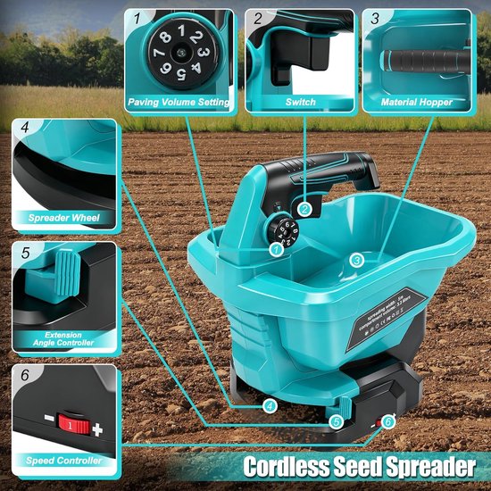 Manure Spreader Compatible with Makita 18 V Battery, Sprayer, Lawn Fertilizer with 3.8 Litre Reserve, 6-Speed Control - ShopVlot — afbeelding 4