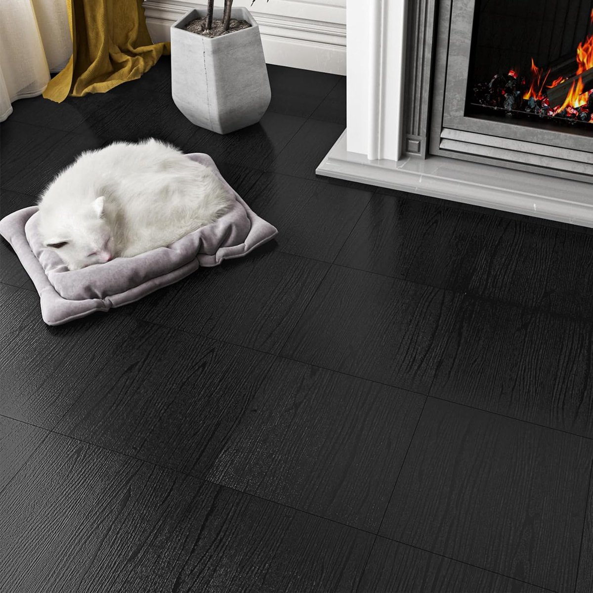 LaCheery PVC Flooring Wood Look Black Vinyl Floor Self Adhesive Wood Look Dark 30cm X 30cm Tile Stickers Floor - ShopVlot