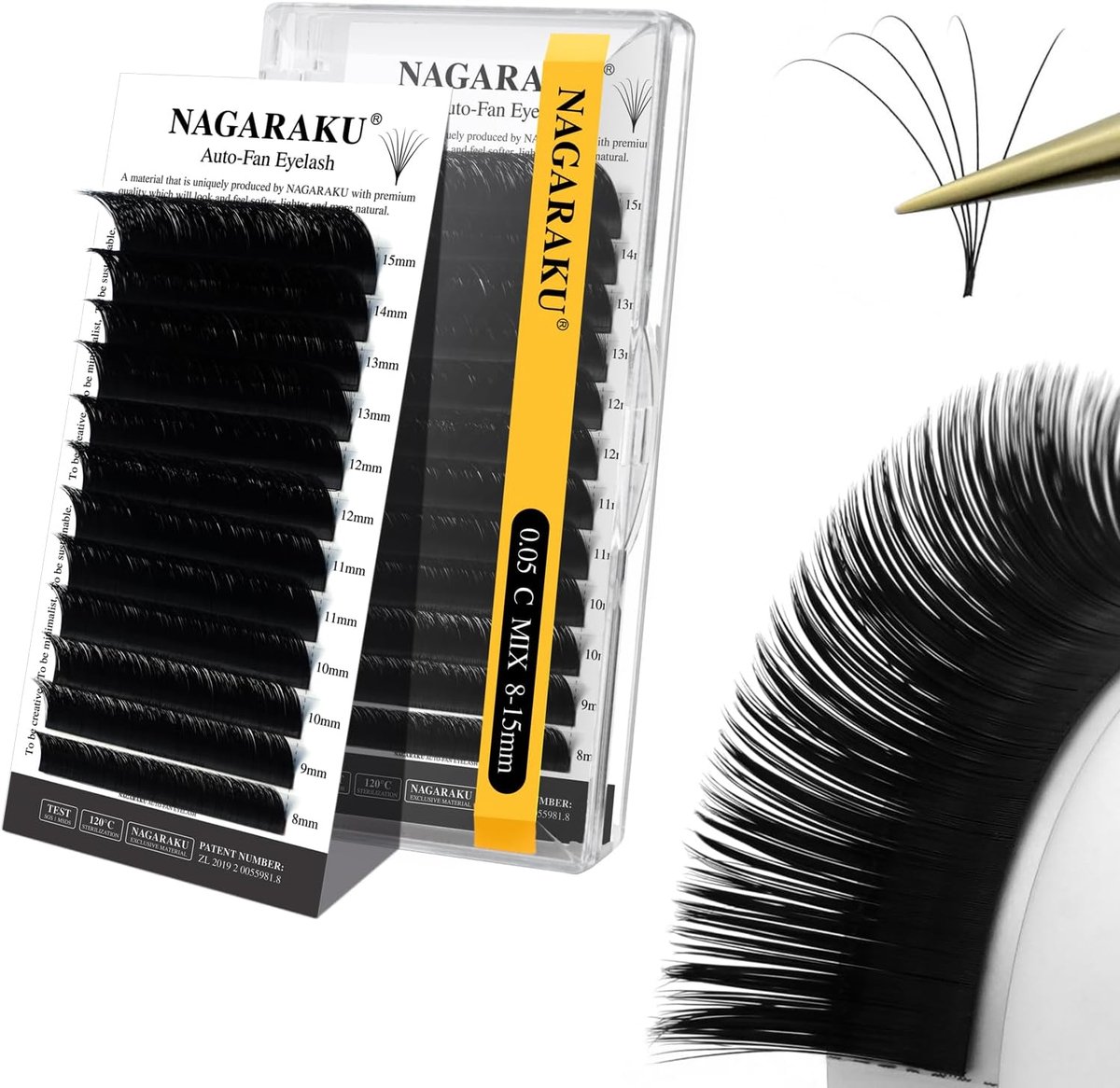 NAGARAKU Easy Fan Eyelash Extensions 2-Layer Self-Fan Volume Eyelashes 2-20D Technique Soft Natural Blooming Automatic - ShopVlot