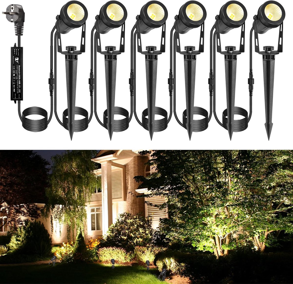 ECOWHO 12 V 3 W LED Garden Lights with Ground Spike and Plug IP65 Waterproof Garden Lights Garden Spotlights with - ShopVlot