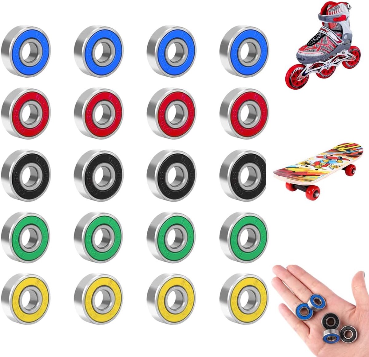 20 Pieces 8×22×7mm Double Shielded Mini Ball Bearings 608rs Multi-colored small roller bearings for skateboards ShopVlot