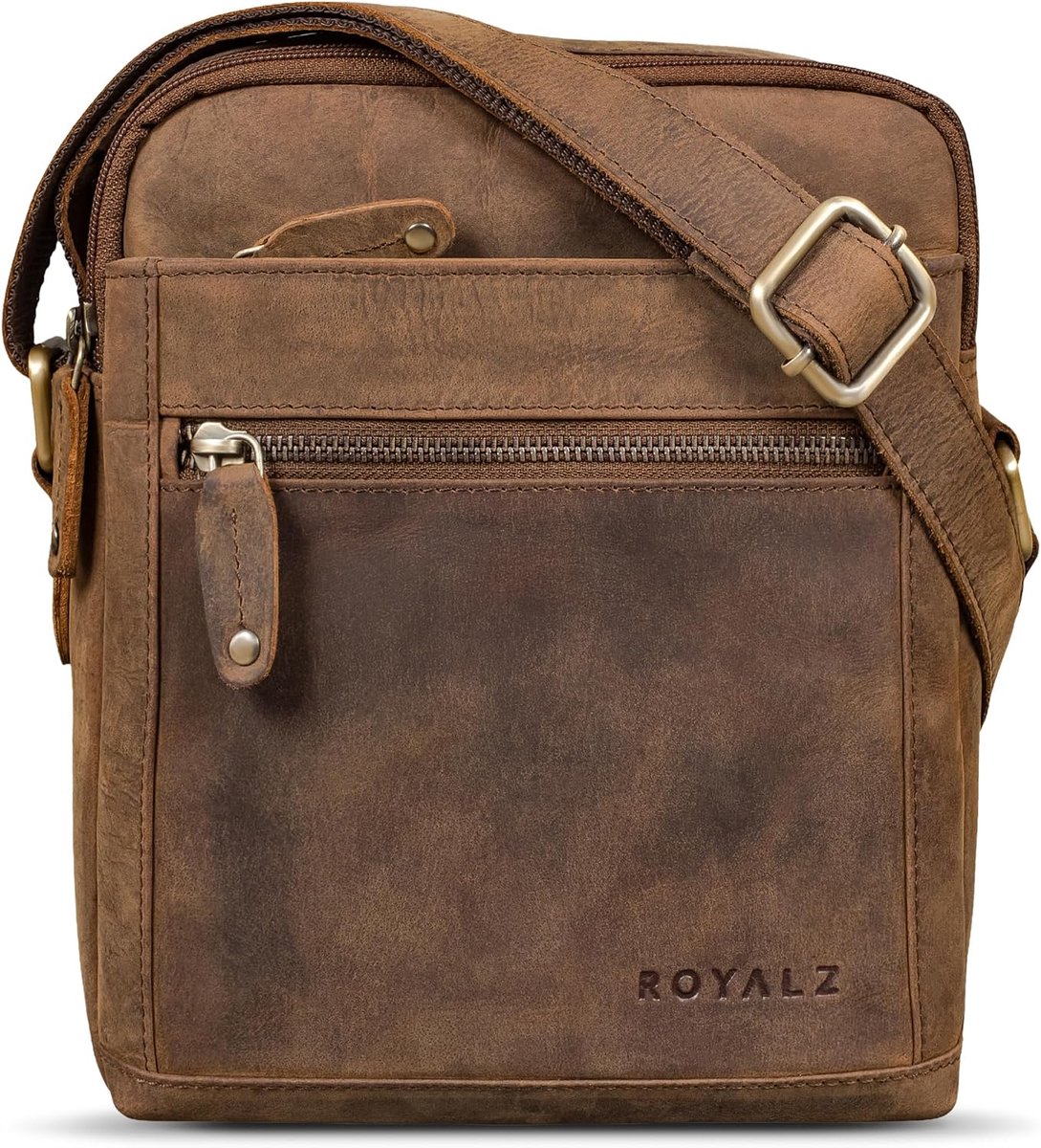ROYALZ "Franklin Smart Genuine Leather Shoulder Bag Men Small - Compact Men's Leather Bag Many Compartments - ShopVlot
