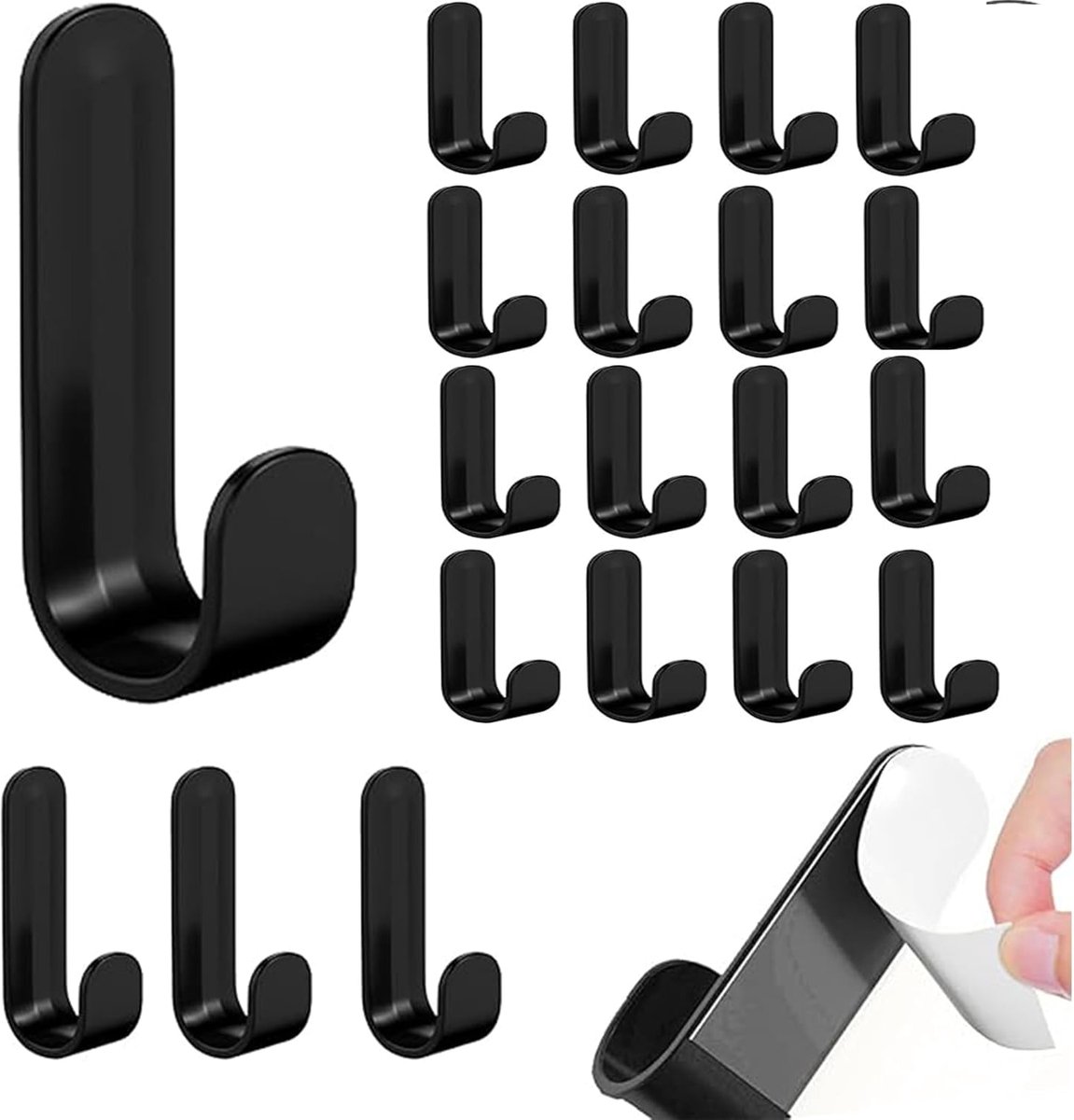 Pack of 20 Wall Hooks Self-Adhesive Black Self-Adhesive Hooks Plastic Adhesive Hooks Black Hooks Black Towel Hooks No - ShopVlot