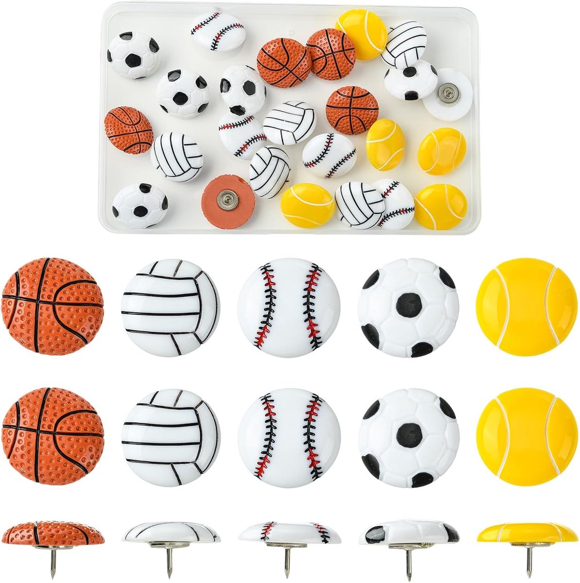 Grappige decoratieve punaises voor prikborden, 25 stuks - Kleine sport-punaises, voor het ophangen van foto's, foto's - ShopVlot