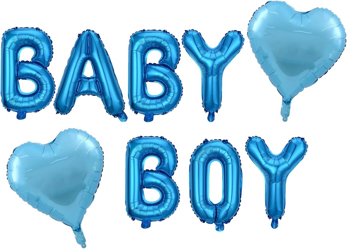 Koboko Baby Boy folieballonset in blauw, met hartvormige ballonnen, 9-delig, babyshowerdecoratie - ShopVlot