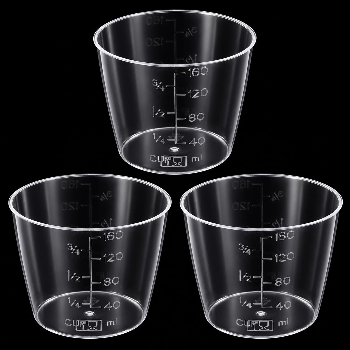 Solidchoice - Set van 3 Transparante Maatbekers 160 ml met Schaalverdeling