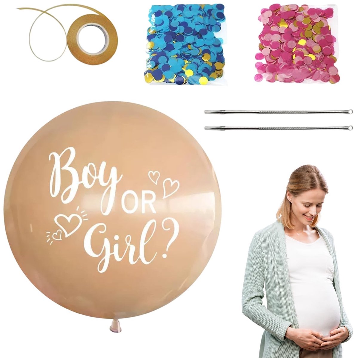 Gender Reveal Ballon met 3 Inch Ballon en Blauw en Roze Confetti voor Baby Aankondiging en Feestdecoratie