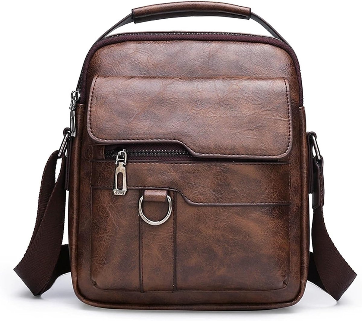 Schoudertas heren 5 zakken - kunstleer - verstelbare schouderriem - praktische messenger bag - ShopVlot