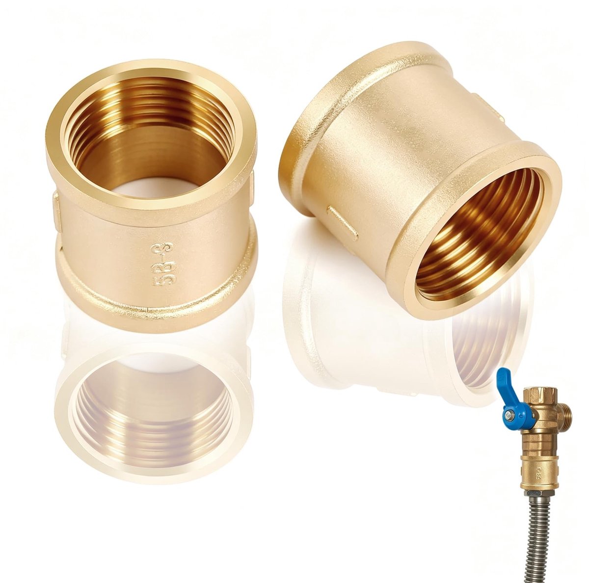 Solidchoice - Set van 2 Messing Dubbele Nippels met 1 Inch Binnen draad