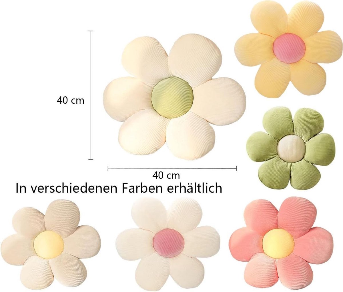 Tatami Bloem Kussen voor Vloer en Sofa - Esthetisch Decor voor Slaapkamer en Woonkamer, 40x40cm, Geel en Roze