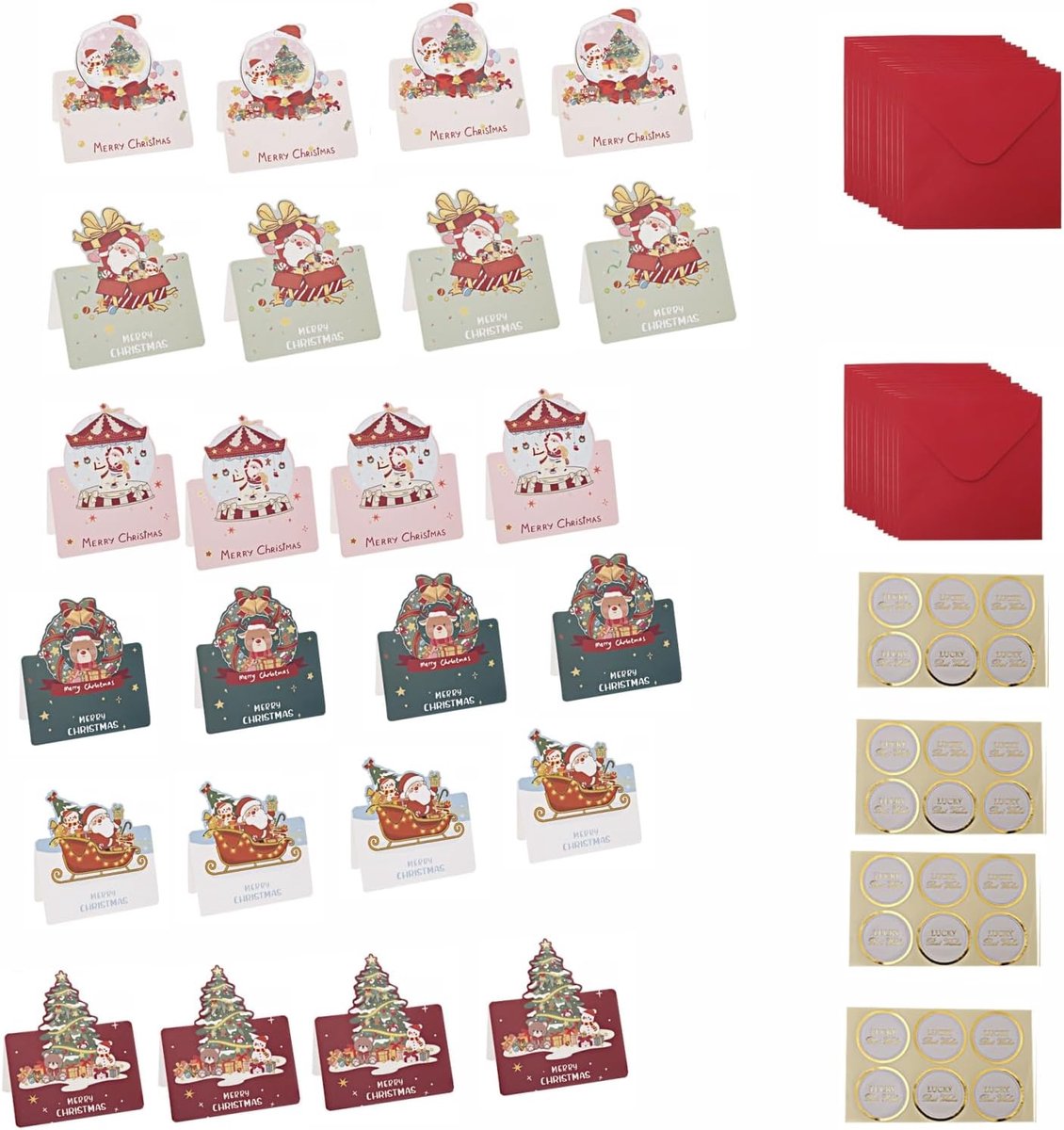 Cadeaubonnen set 24 stuks - inclusief 6 kerstkaarten - met enveloppen en stickers - perfect voor feestelijke wensen - ShopVlot